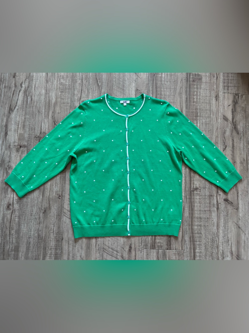 Tabi green white polka dot cardigan mid  length sleeves